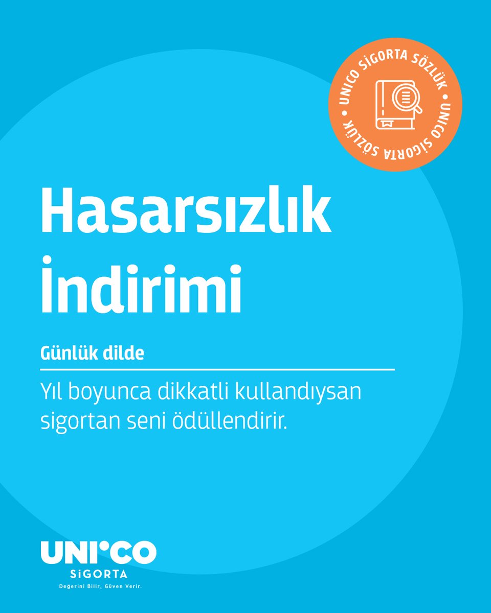 Aracına iyi baktın, poliçende indirim kazandın.​

Unico Sigorta Sözlük'te biz buna "hasarsızlık indirimi" deriz! ​

#UnicoSigorta #SigortaSozluk
