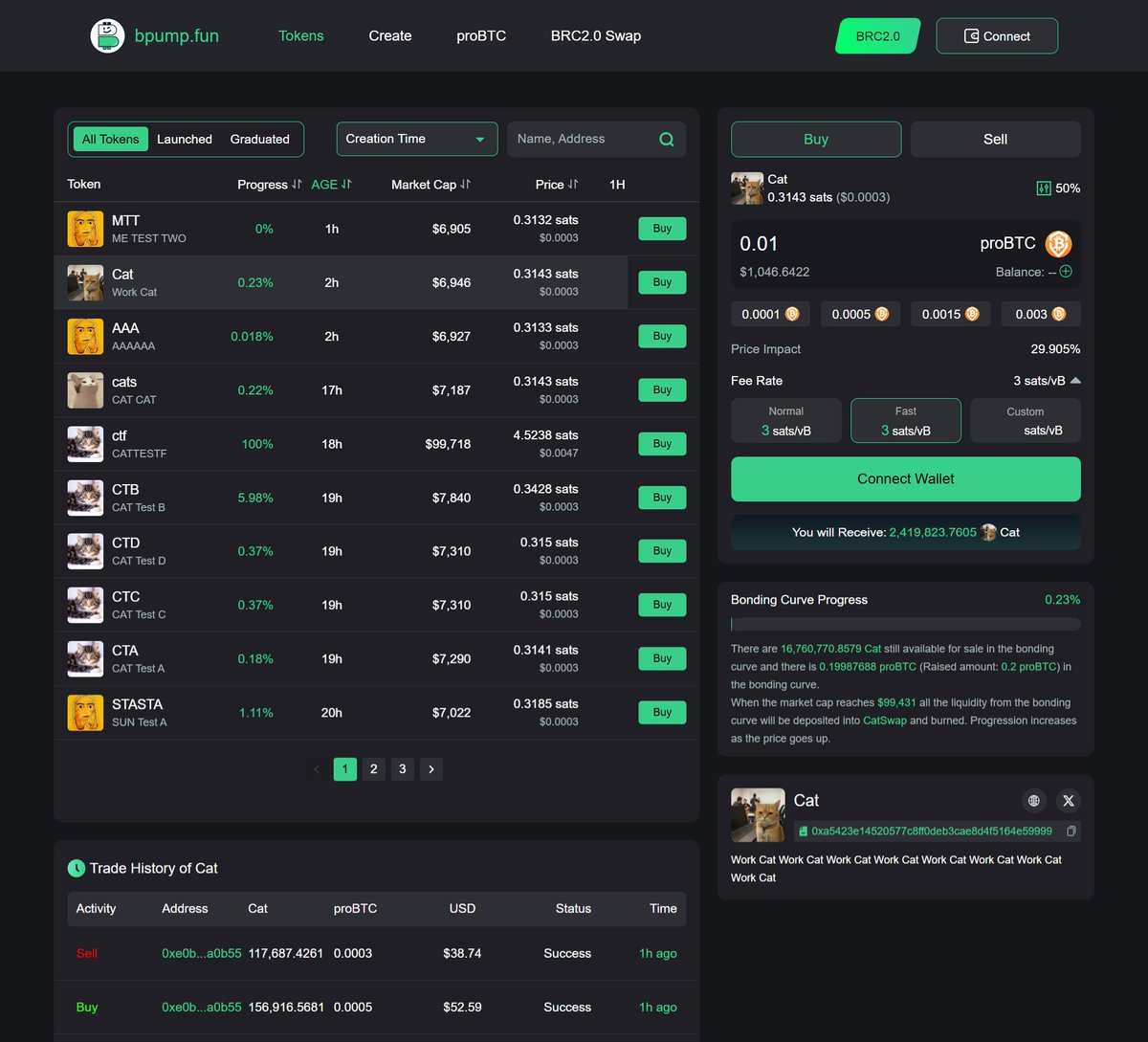 bpump_fun's tweet image. BRC2.0 Launchpad: #bpumpfun @bpump_fun is now live on Bitcoin Mainnet, the first Native & Decentralized MEME Fair Launch Platform on BRC2.0, on Bitcoin L1 @bestinslotxyz , bpump.fun
Wrap #BTC to #proBTC @proBTC_org to trade and create your tokens,…