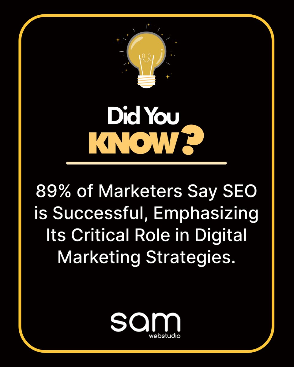 samwebstudio's tweet image. 89% of Marketers Say SEO is Successful, Emphasizing Its Critical Role in Digital Marketing Strategies.
☎️Contact us: +91-9968353570
➡️Visit us: samwebstudio.com
.
#seo #searchengineoptimization #seofact #seomyth #samwebstudio #digitalmarketing #seocompany #seoagency