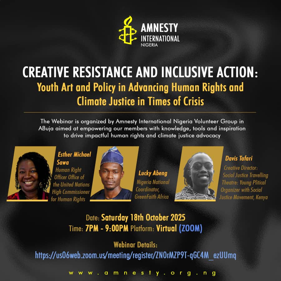 Our Creative director <a href="/DavisTafari01/">Lawyer Wa Mtaa ☭🇰🇪🇵🇸</a> will be speaking in <a href="/AmnestyNigeria/">Amnesty International Nigeria</a> Webinner  on Creative Resistance and Inclusive Action. Youth Art and Policy in Advocacy!
Tomorrow!!
Saturday11pm East Africa time