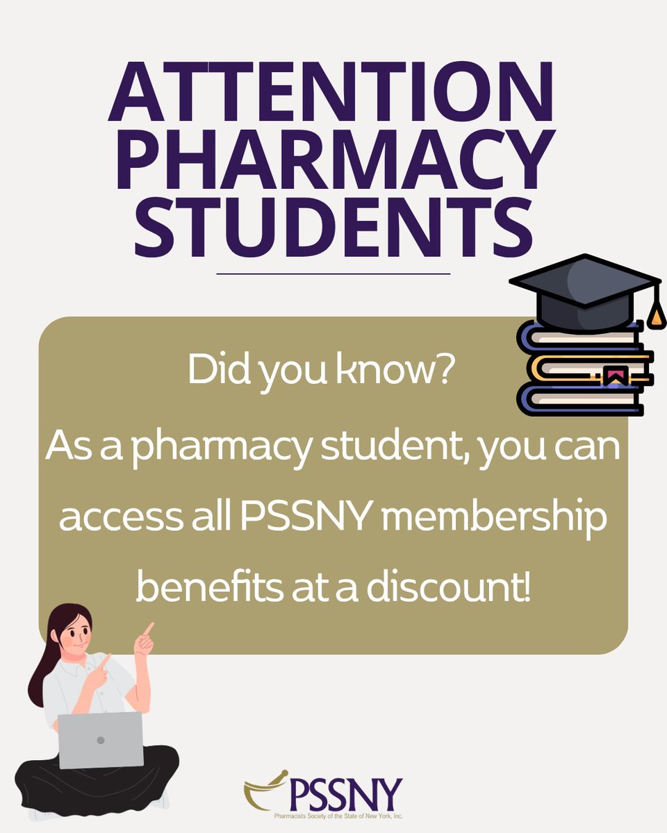 Pharmacy students, this one’s for you! Did you know PSSNY student membership is only $10? If you or a friend are in pharmacy school, don’t miss out on this opportunity. bit.ly/40vnpxN