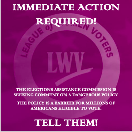 lwv_wa's tweet photo. The Brennan Center warns that misleading public comments are flooding into the Election Assistance Commission supporting a dangerous policy requiring passport-based citizenship proof to register to vote. The policy is a barrier for millions. Comment NOW. https://t.co/QIAcQccjrq https://t.co/IASXpdiJjd