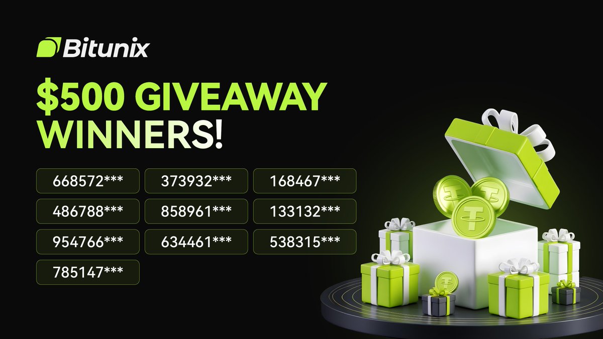 BitunixOfficial's tweet image. 🎉 Congratulations to the winners of our $500 Giveaway! 🏆
10 lucky participants have been selected — thank you all for joining!
More exciting giveaways are on the way… stay tuned! 🚀