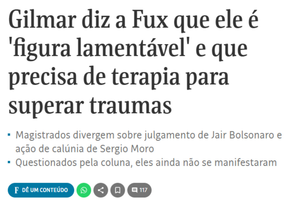 Essa denúncia contra o Sérgio Moro por crime de calúnia contra o min. Gilmar Mendes serve de exemplo em sala de aula de como não se deve interpretar os crimes contra a honra, como não se deve interpretar o direito penal, como não se deve interpretar os pressupostos de validade da