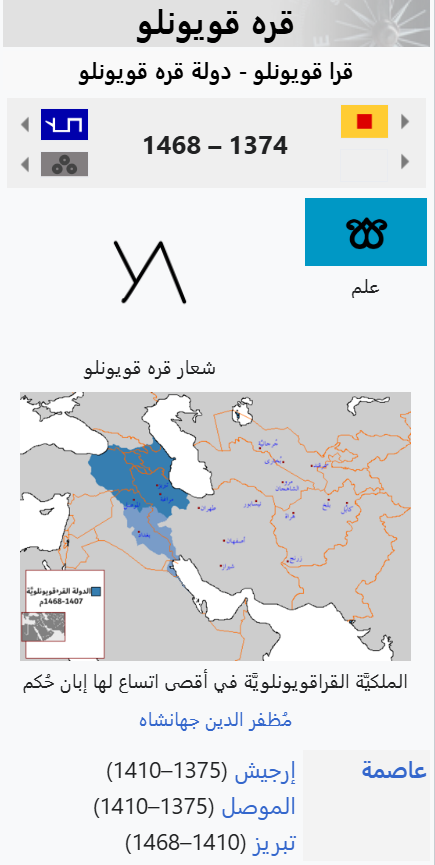 قبيلة تركية اسمها "قره قويونلو" بالعربي تعني "أصحاب الأغنام السود"

حكمت العراق قرابة 130 عام, يعني العراقي كان يصنف كمواطن بدولة الأغنام السود لمدة قرن من الزمان.

بالله كيف نعامل العراقيين بجدية وهذا تاريخهم؟