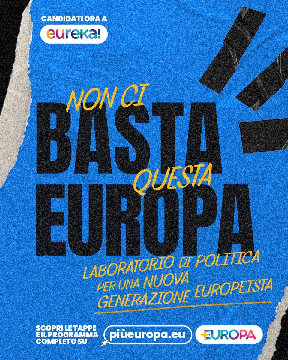 Piu_Europa's tweet image. TORNA EUREKA! Candidati ora al laboratorio di politica per una nuova generazione europeista
(posti limitati).
3 città, 3 seminari + workshop di approfondimento, 3 eventi serali aperti al pubblico e una convention finale con ospiti internazionali.
Per analizzare le ragioni della…