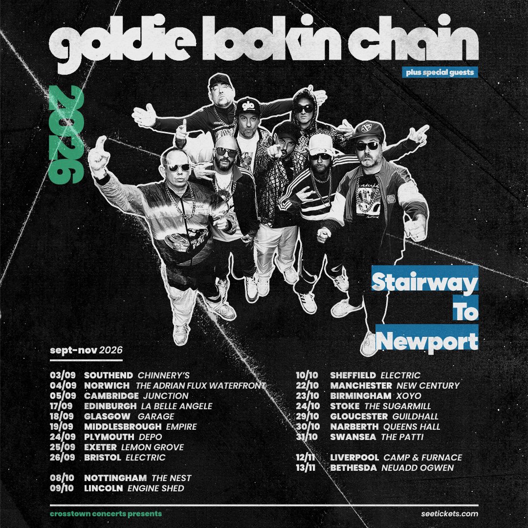 We’re heading back out on the road We will be hitting every clart-riddled town from Southend to Glasgow. Tickets go on general sale on Friday October 24th at 10am, but sign-up here to gain access to presale tickets on October 22nd: goldielookinchain.os.fan/stairway-to-ne… #youknowsit