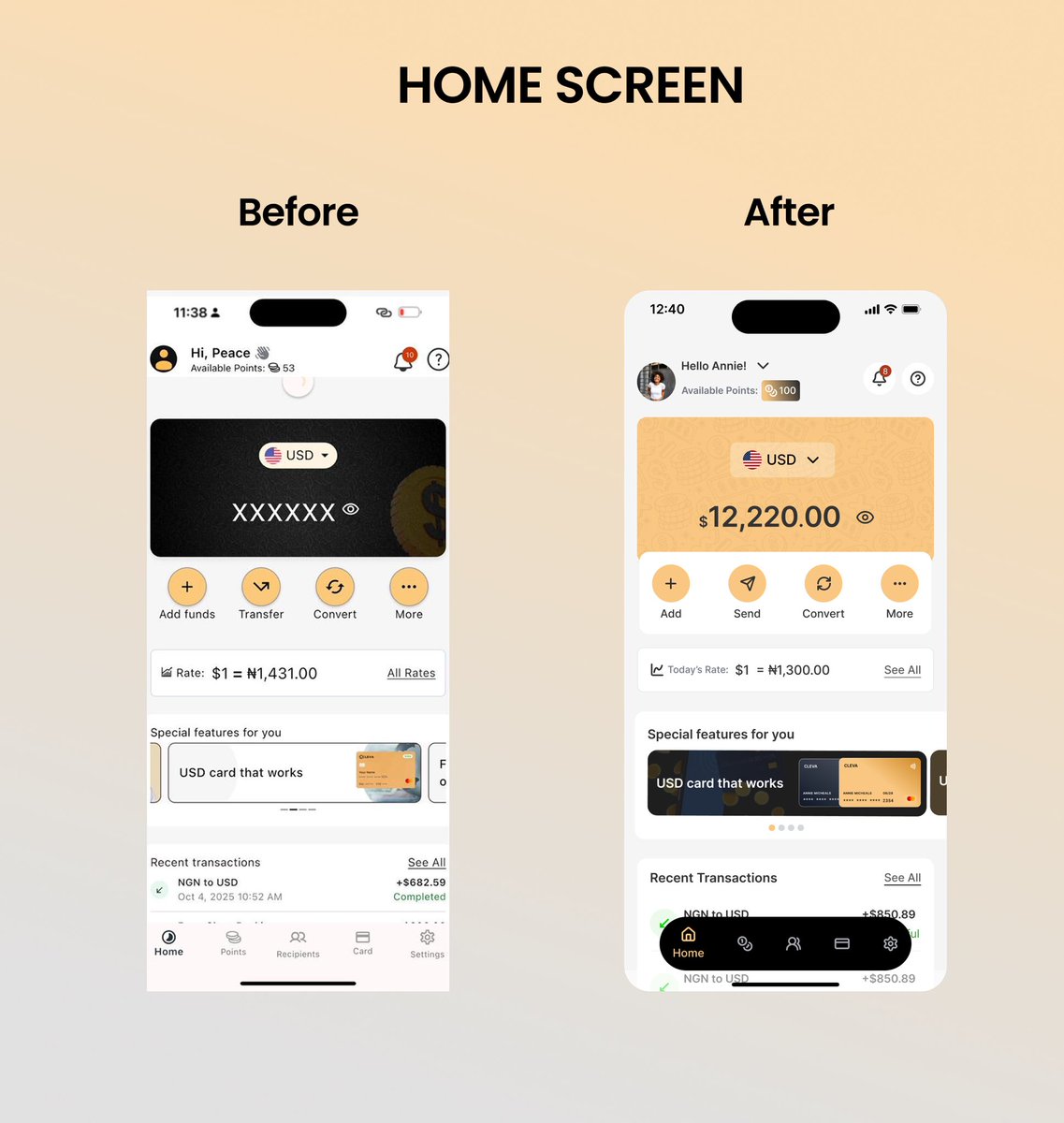 Ogochukwu_OA's tweet photo. For this week’s task, I redesigned 3 screens of the Cleva App.
-The homepage
-More screen
-Add funds screen
I focused on hierarchy, clarity and usability that allows seamless user interaction. 
What do you think?
#uiredesign #UIDesign #clevaapp https://t.co/MX3VSIfCJc