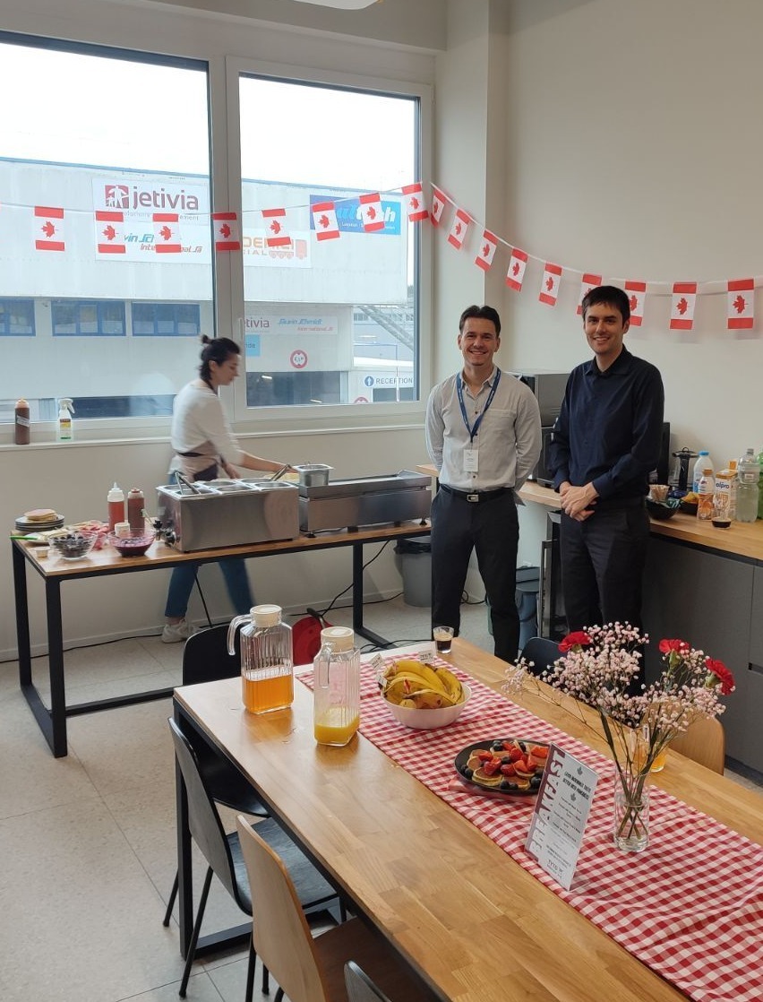 tyto_robotics's tweet image. Charles and Joffrey are in Geneva this week attending #WindCon2025 at WindShape’s headquarters! Charles delivered a presentation, sharing the latest developments in propulsion research. We also hosted a Canadian breakfast, highlighting our role in advancing drone technology.