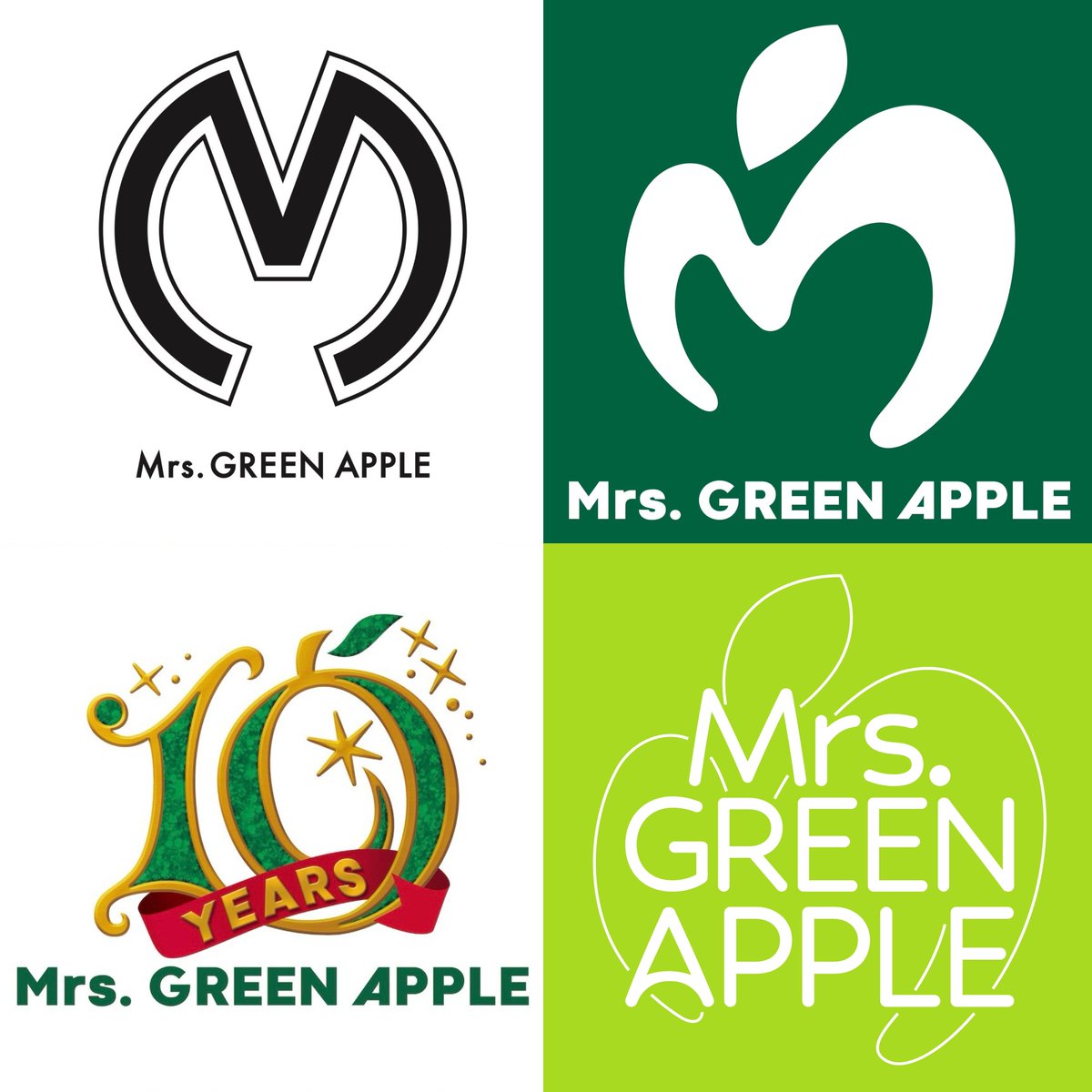Mrs. GREEN APPLE 歴代ロゴ part.2 (右下は2026年1月1日
