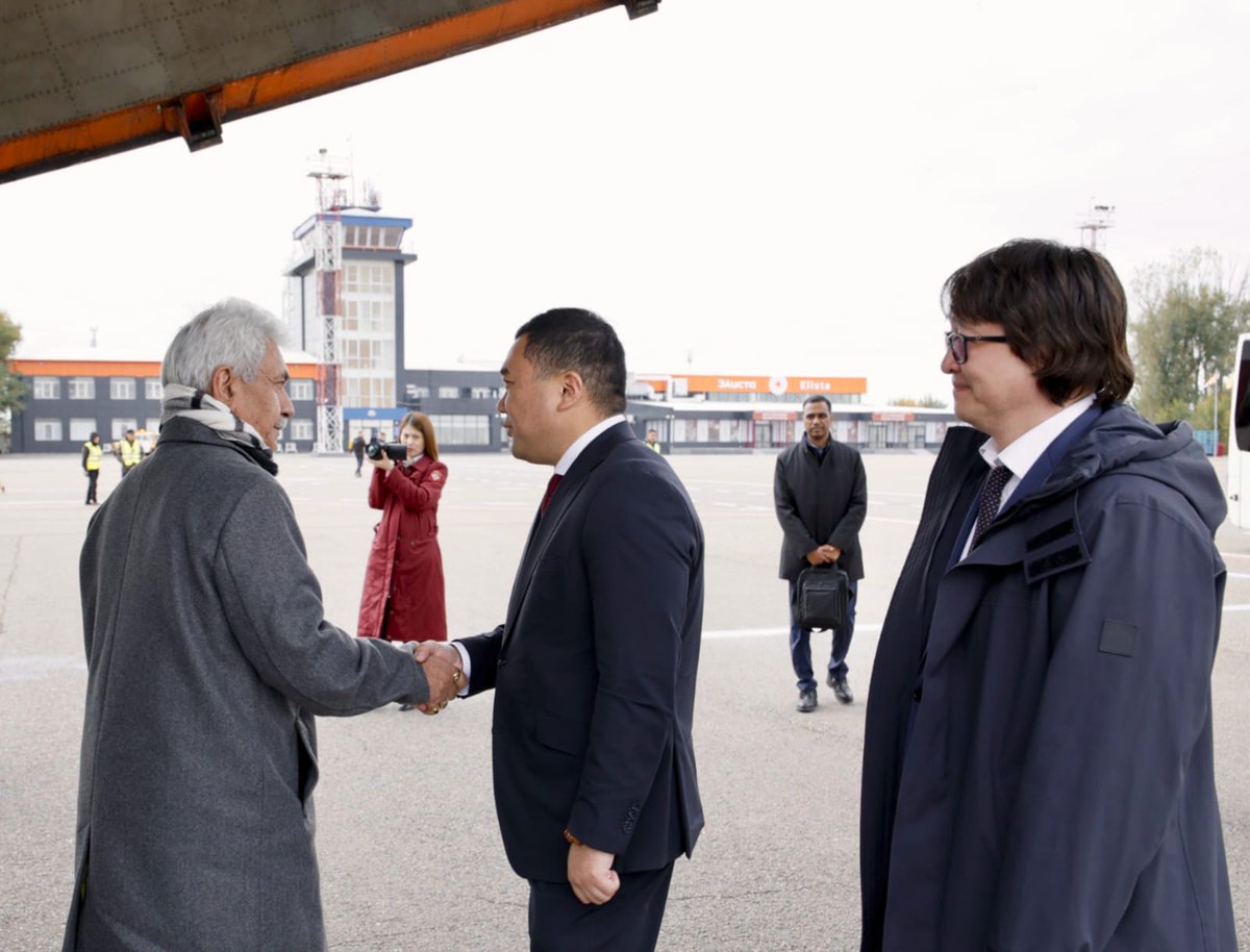 OfficeOfLGJandK's tweet photo. Landed in Elista, Kalmykia, Russia. Looking forward to paying my obeisance to holy relics of Lord Buddha &amp; interaction with Mr. Batu Sergeyevich Khasikov, Head of Republic of Kalmykia, Head of the Buddhists of Kalmykia, Shajin Lama of Kalmykia, venerable monks &amp; local devotees. https://t.co/lhoE2B7Ozh