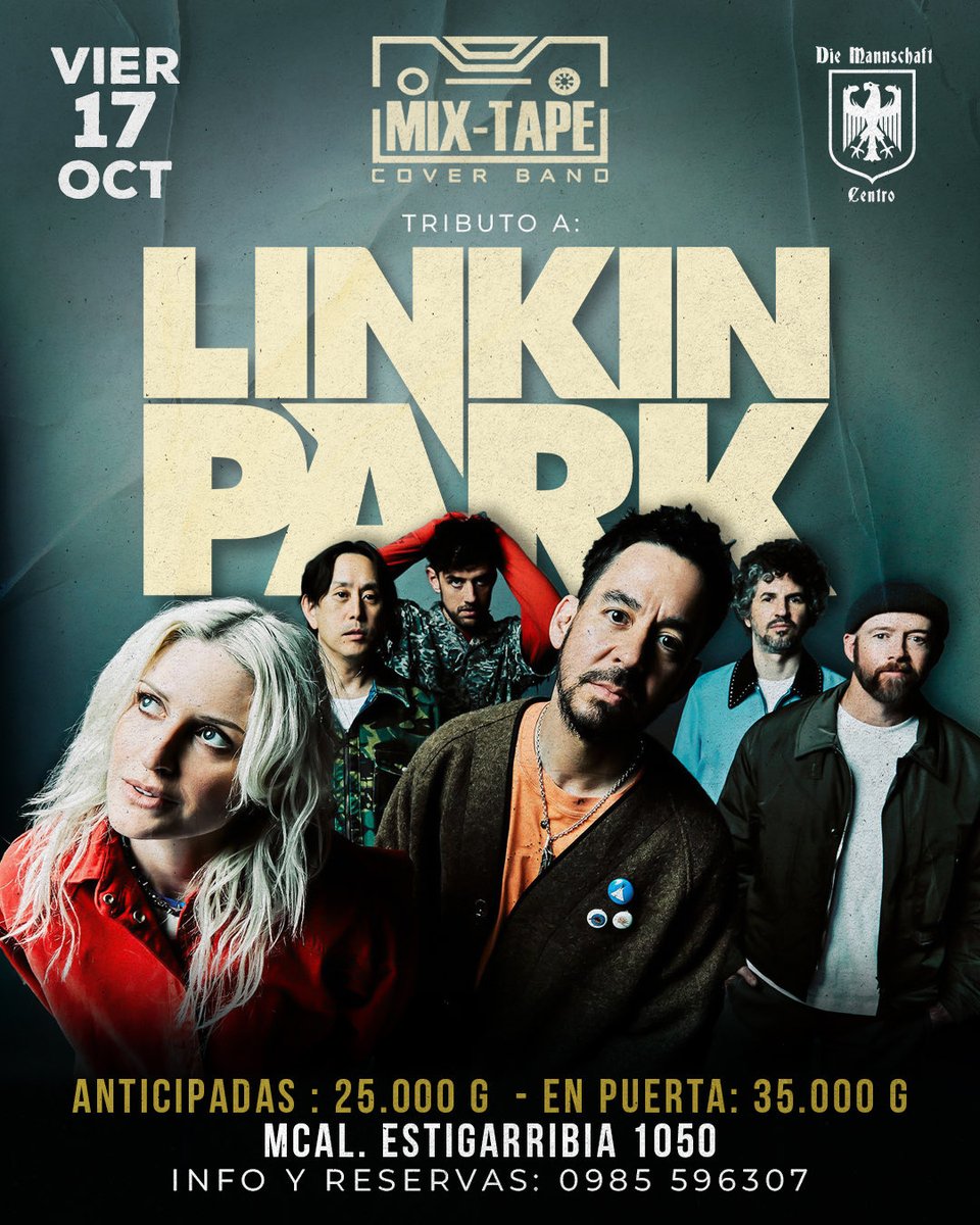 diemannschaftpy's tweet image. HOOOOY VIERNES 17/10 Tributo a @linkinpark por @mixtapepy en vivo en el CENTRO.
📲 0985596307 WHATSAPP.
Abrimos 16hs para el AFTER🍻. 
CONCIERTO 23.30hs aprox *NO SE SUSPENDE POR LLUVIA 🌧️❌ es BAJO TECHO 🤘🏻.
📍MCAL ESTIGARRIBIA 1050 c/ EEUU.
Prost! 🍻🇵🇾🇩🇪🔥🤘🏻