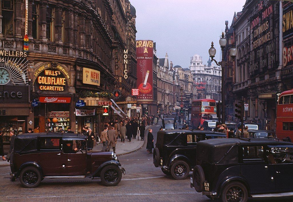 Old England in Colour (@englandincolour) on Twitter photo A shot of London's Shaftesbury Avenue from Piccadilly Circus, by Chalmers Butterfield on Kodachrome colour film in 1949. A shot of London's Shaftesbury Avenue from Piccadilly Circus, by Chalmers Butterfield on Kodachrome colour film in 1949.