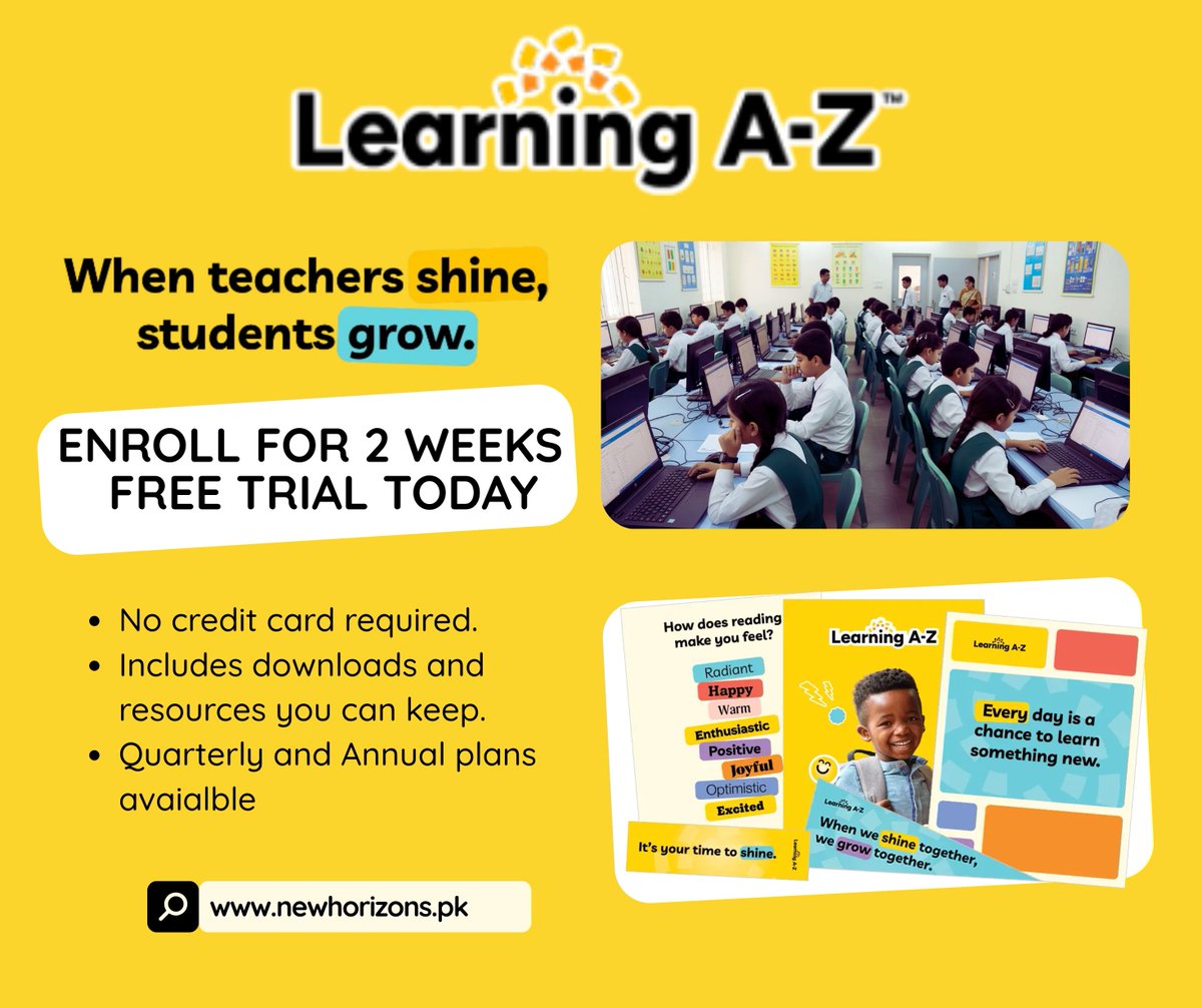 newhorizonsisb's tweet image. ✅ Enroll now for a 2-week FREE trial — no credit card required!
💻 Access ready-to-use downloads, printable resources, and engaging e-books.
👉 Visit learninga-z.com/site/lp1/free-…
 to start your trial today and see the difference!

#learningaz #digitallearning #newhorizonsislamabad