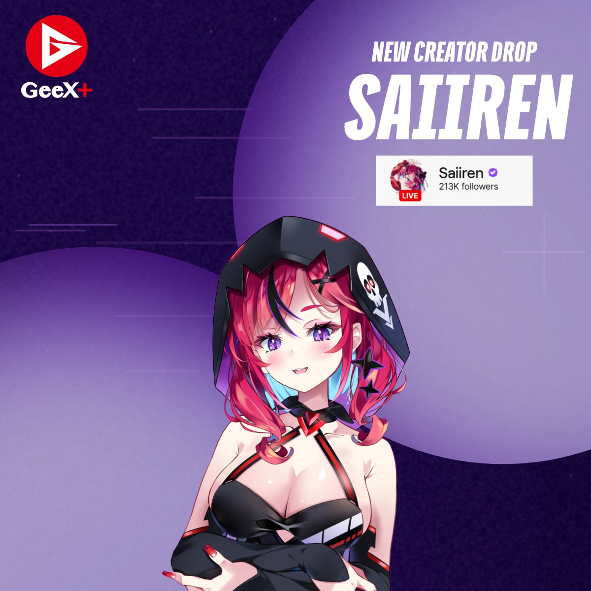 GeeXPlus_staff's tweet image. Say hi to @xsaiiren!! 

Her “Gacha Game Character” VTuber theme blurs the line between fantasy and reality. From 2D and 3D worlds to IRL stages, she brings her signature charisma everywhere she goes! ✨🚨