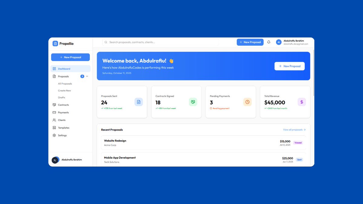 Abdulrafiu_dev's tweet image. My work recently. Propollio is coming 💙.

#WebDevelopment #buildinpublic #tech