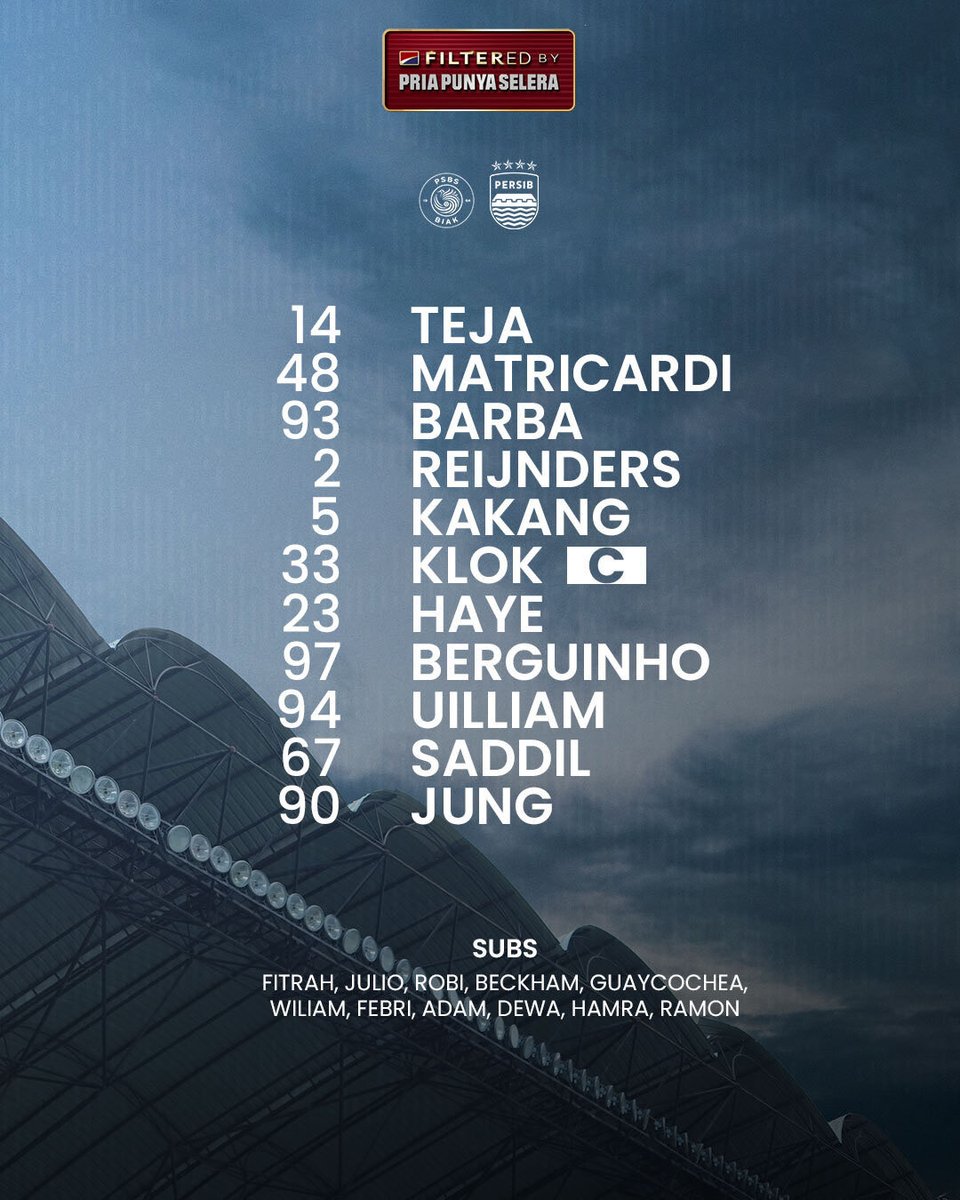 Starting XI yang akan bertarung untuk mengincar kemenangan malam hari ini.

Prung tilu poinkeun ⚔️💪 

Filtered by Pria Punya Selera

#PERSIBDAY #WeArePERSIB