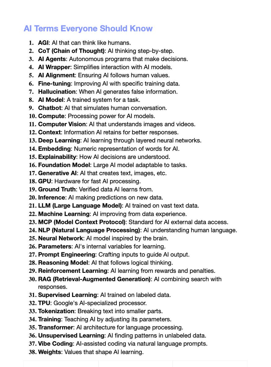 DocAI_ocr's tweet image. Knowing AI terms isn’t “tech talk” anymore.
Everyone, even non-tech people, should know them.
You ask me why?
Because the more we understand how AI sees, learns, and reasons, the better we can shape how it serves us!
#AI #DigitalLiteracy #FutureOfWork