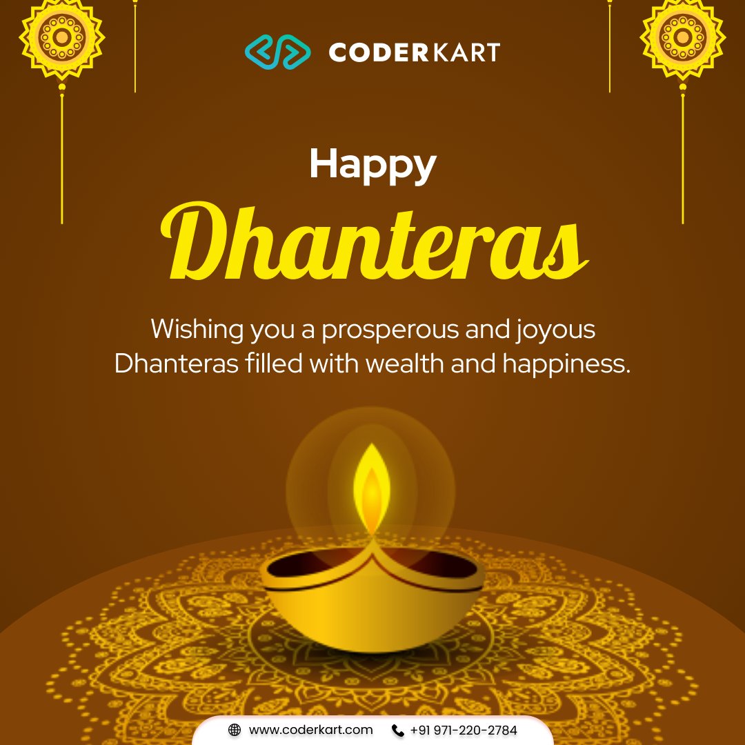 coderkart's tweet image. Happy Dhanteras! 🎉 May your life shine brighter than gold, bringing health, wealth, and success. Warm wishes from Coderkart!

#Dhanteras #HappyDhanteras #ShubhDhanteras #FestivalOfLights #Wealth #Coderkart