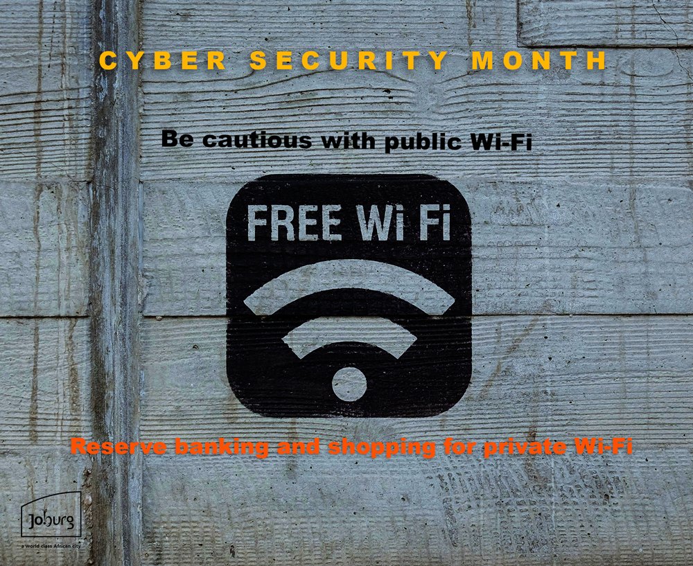 CityofJoburgZA's tweet image. Lock your home Wi-Fi with a strong password. Avoid banking or shopping on public Wi-Fi and use a VPN instead. 
#CyberSecurityMonth #SaferJoburg ^NJ