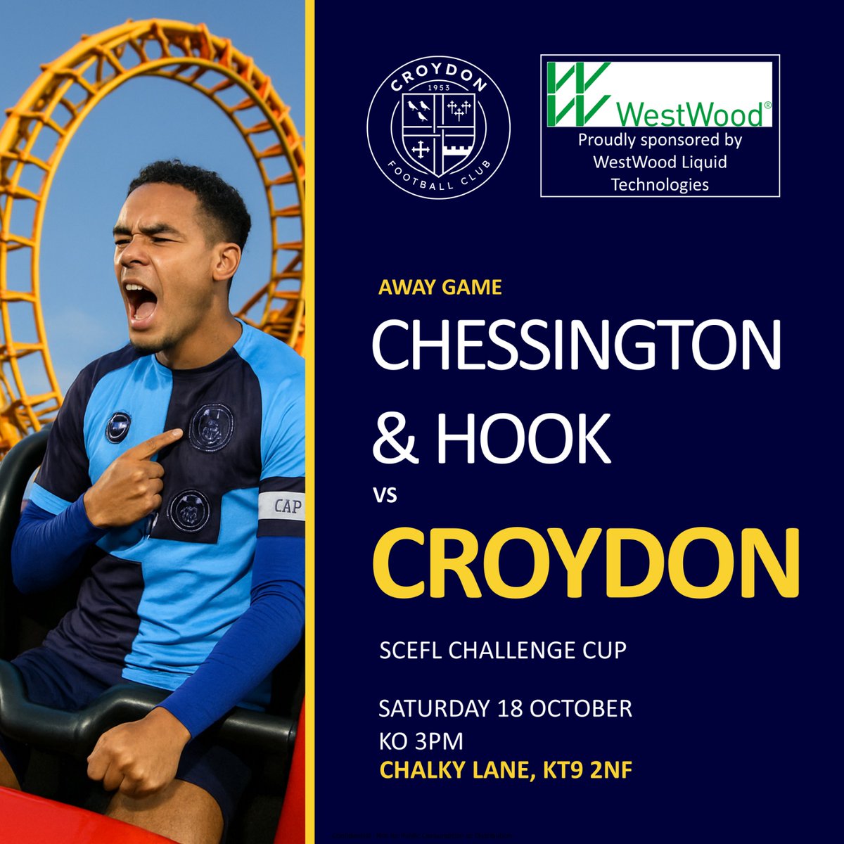Croydon_FC's tweet image. Go along for a ride to @CHUFC tomorrow and experience a roller coaster of emotions as @Croydon_FC head over to Chalky Lane for the @SCEFLeague Challenge Cup. A world of adventure awaits. #Getonboard and get behind @Croydon_FC #comeonyoutrams #wearecroydon #dingding