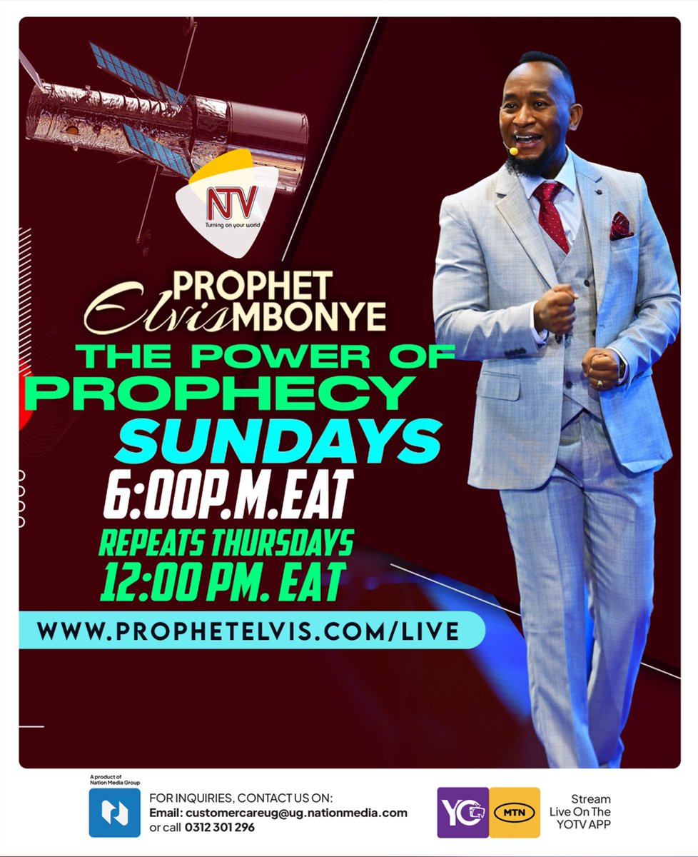 ntvuganda's tweet photo. Join #ProphetElvisMbonye every Sunday at 6 pm for prophetic revelations on The Power of Prophecy. Don’t miss it. https://t.co/NGUG6sly5B