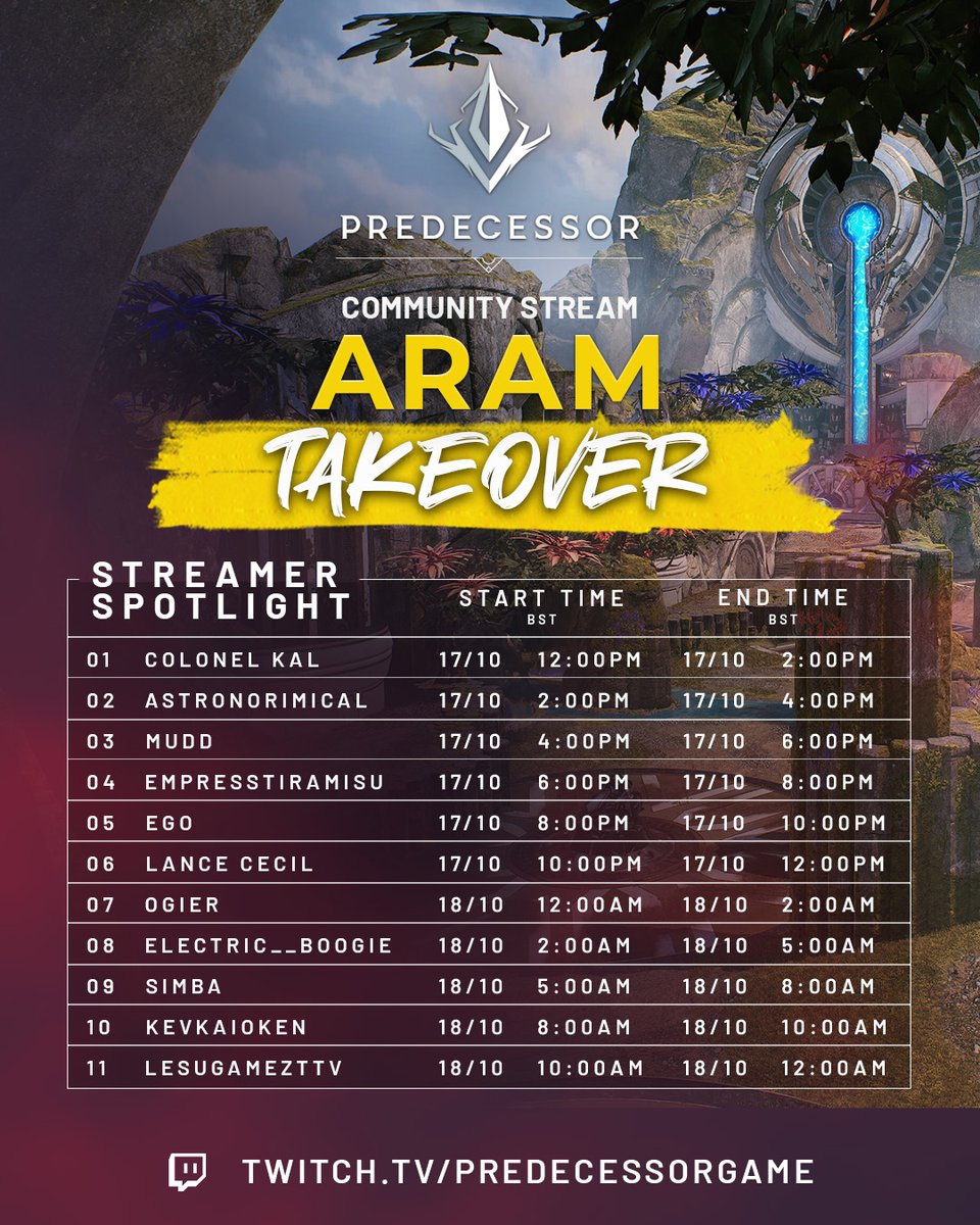 PredecessorGame's tweet image. And here is the schedule ⚔️☕️