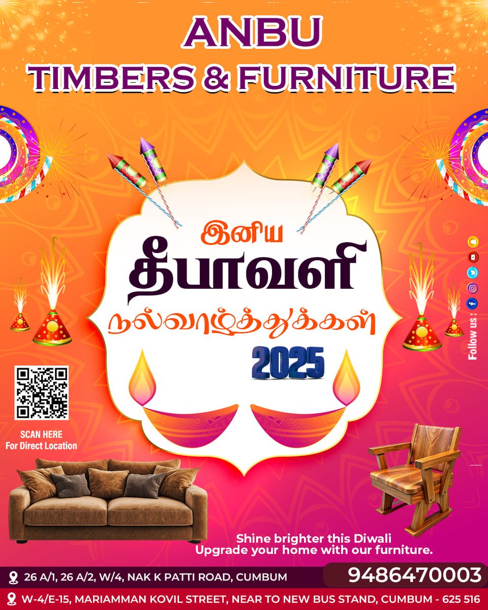 ManiAra60527971's tweet image. Happy Diwali
Celebrate Diwali with comfort, style, and new beginnings at home.
📍Contact Us:
👉🏻W4/4E-15 Mariyamman Kovil Street , Near New Bus Stand ,
📞94864 70003
:
 #FreshFlavors   #DiwaliDelights  #TasteTheFestivity   #FlavorfulDiwali  #FestiveFlavors   #FreshAndFestive