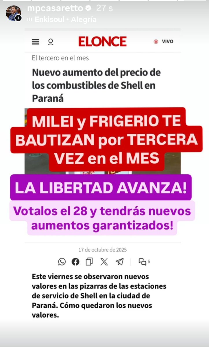 😳 Tercer aumento de combustibles en el mes. Cuántos aumentos tuviste en tu salario o en tu jubilación?? Si gana La Libertad Avanza, tenés nuevos aumentos garantizados 🤦