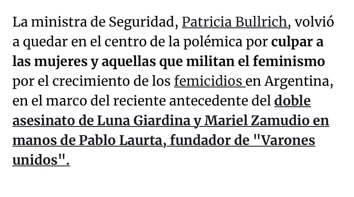 Como diputada y como mujer, rechazo enérgicamente las declaraciones de la ministra Bullrich.
Culpar a las mujeres por el aumento de los femicidios es una ofensa y una irresponsabilidad institucional.

La violencia de género se combate con políticas públicas, no con discursos que