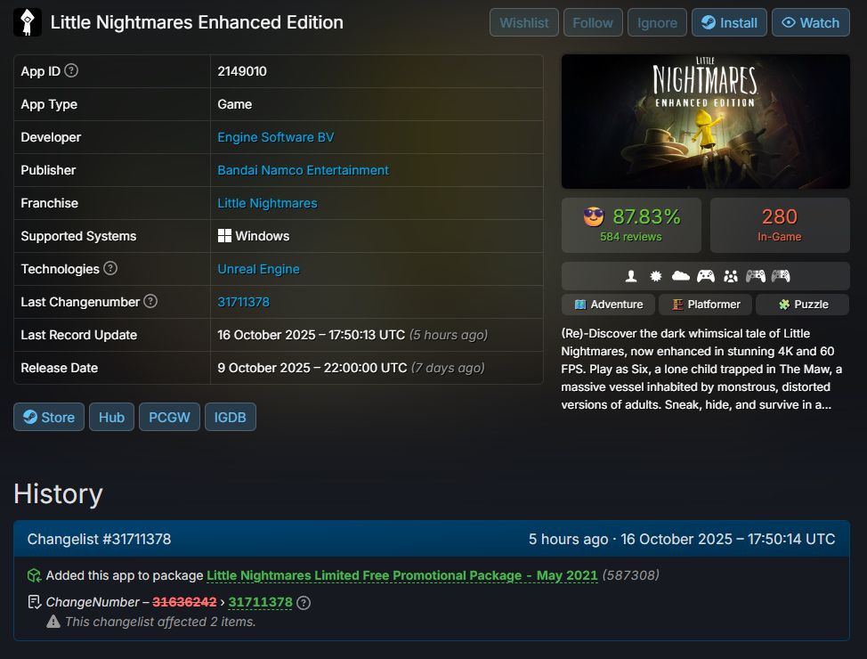 People who claimed Little Nightmares for free on Steam back in May 2021 should finally have the Enhanced Edition added to their library. Took a week to resolve...