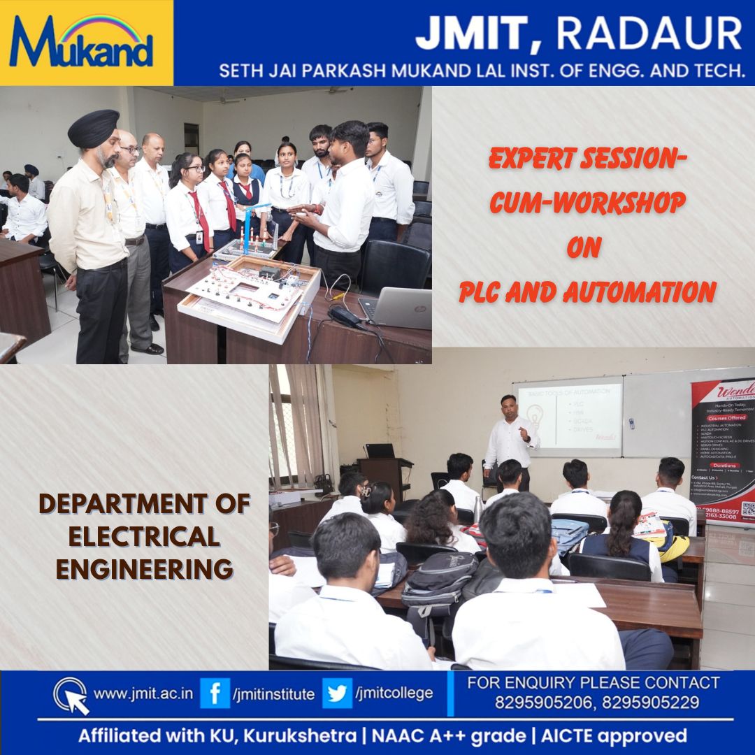JmitCollege's tweet image. The Department of Electrical Engineering at JMIT, Radaur organized an Expert Session-cum-Workshop on PLC and Automation, providing students with hands-on experience in industrial automation systems and practical insights from industry experts.

#jmitradaur #plcautomation #jmit