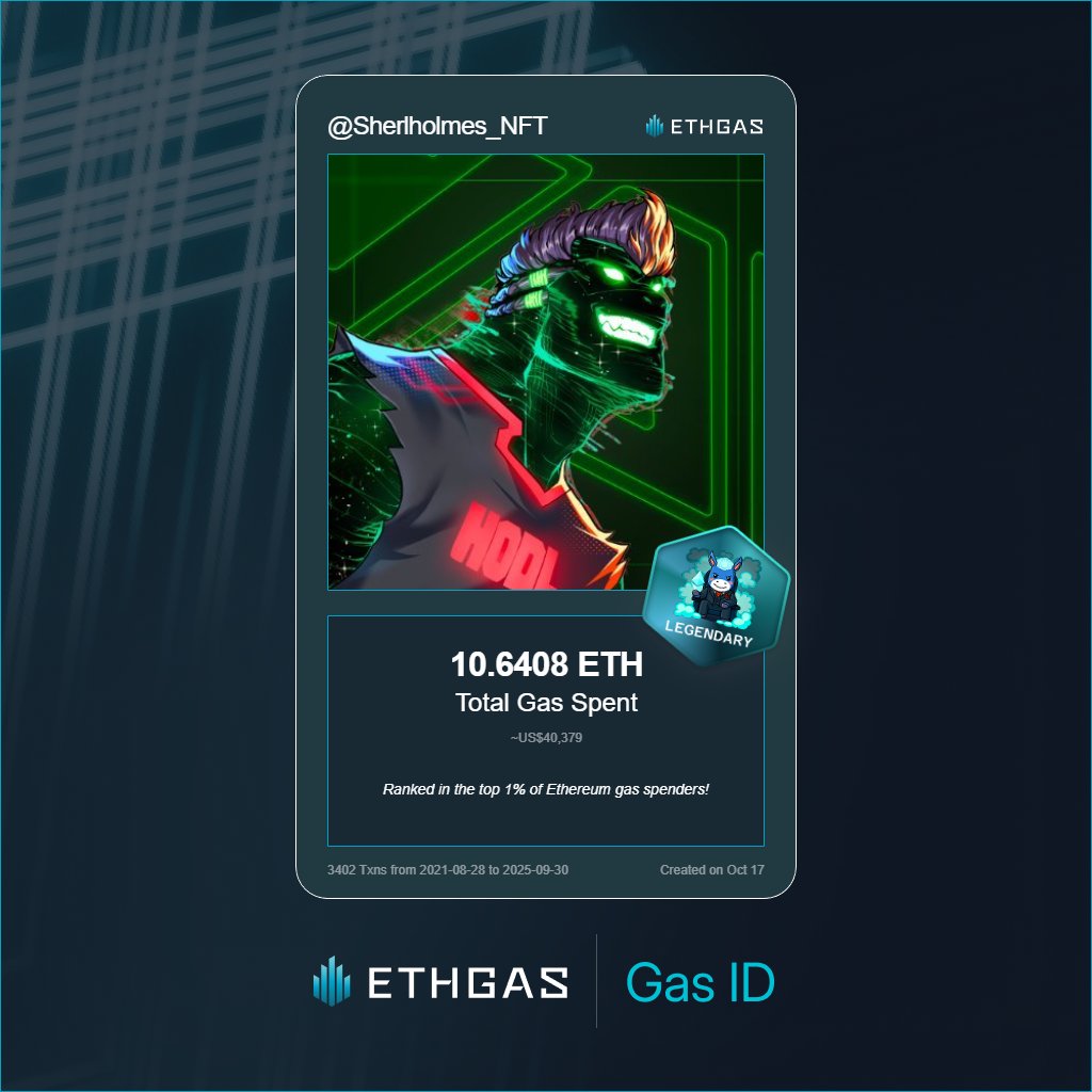 Discovered my Gas ID via ETHGas - turning my gas spend into rewards 🫘

As a Legendary Jack, I've spent 10.6408 ETH on gas but earned 4000 Beans back.

Get your Gas ID and Beans here: ethgas.com/community/gas-…