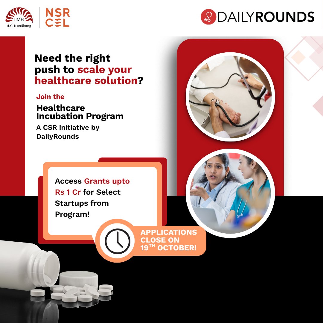 nsrcel's tweet image. Are you building the next big thing in healthcare?

Get the right mentorship, hospital connects, and expert guidance to take your idea to market.

🩺 Apply to the Healthcare Incubation Program - applications close 19th October!

#HealthcareInnovation #NSRCEL #StartupEcosystem