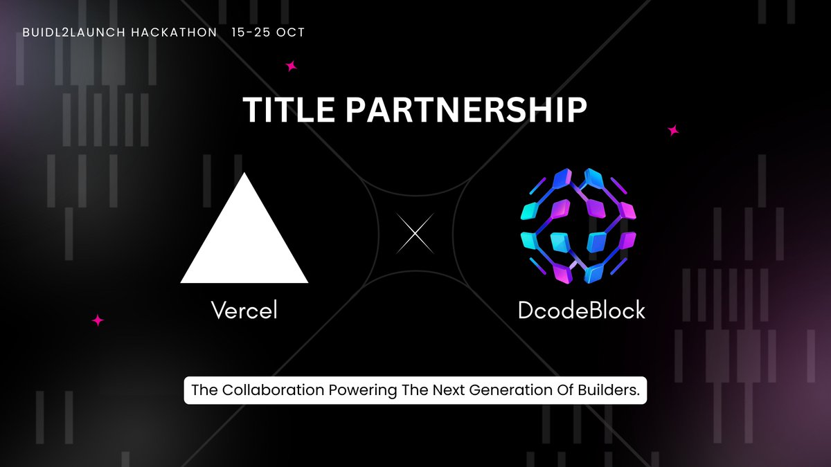 dcodeblock24's tweet image. We’re thrilled to announce that @Vercel joins hands with DcodeBlock as a Title Partner for the BuidL2Launch Hackathon!
Together, we’re empowering thousands of builders to deploy faster, ship better, and bring their ideas to life.
Vercel is the platform behind some of the…