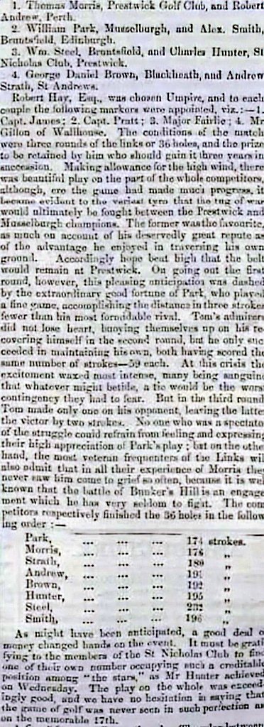 165 years ago today saw the first playing of the Open Championship at Prestwick.
"The game of golf was never seen in such perfection as on the memorable 17th"👊