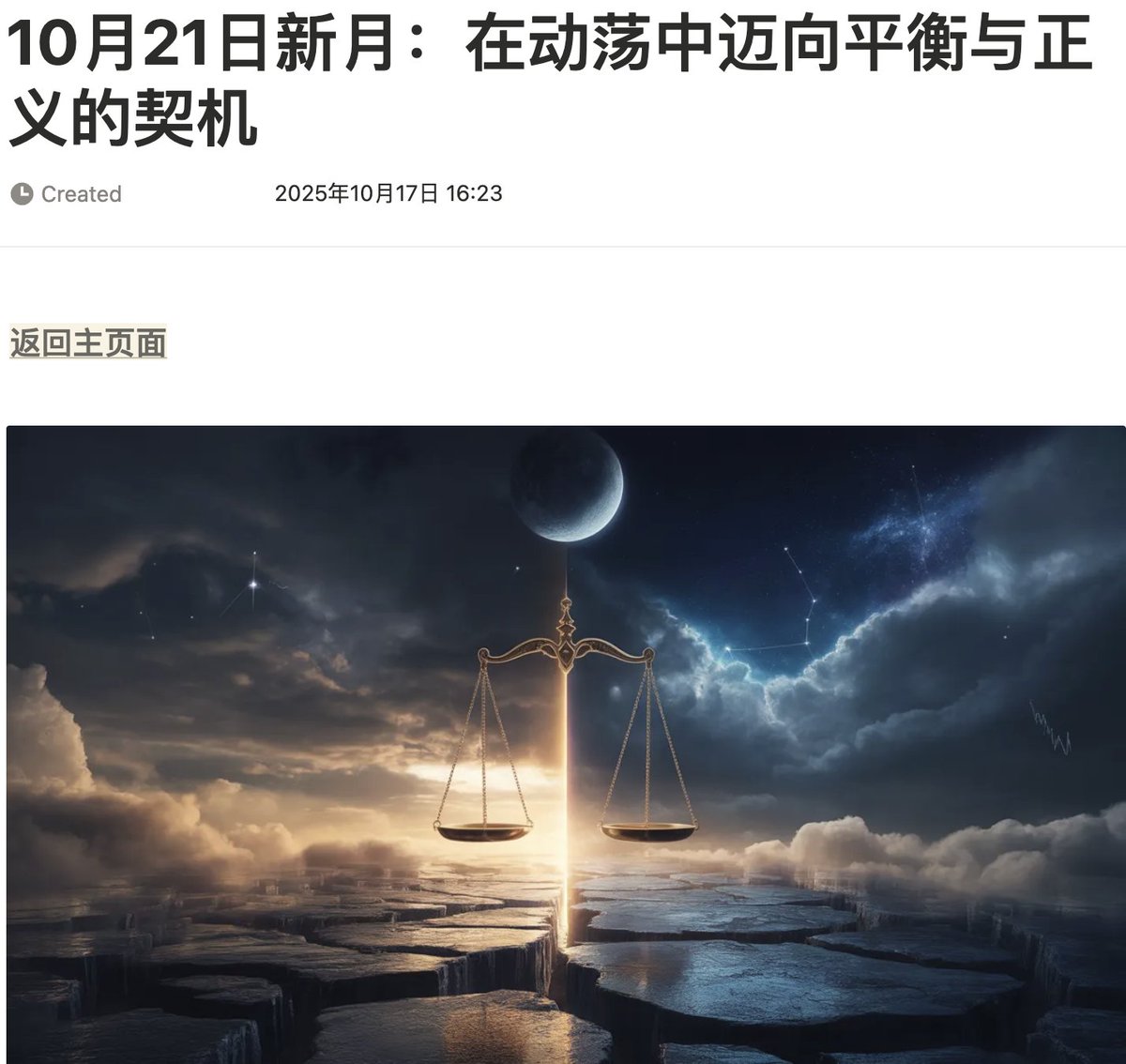 WEB3_FJA's tweet photo. 🌑 当怒火与分裂弥漫全球，一轮落在天秤座的黑月缓缓升起。

🔥 在持续的情绪风暴与沟通断裂之后，人们开始重新审视什么是真正的和平、什么是值得捍卫的正义。

🪶 天秤象征的平衡并非逃避冲突，而是在极端之后找到新的共处方式。

🌪️ 这一轮新月，不仅开启了下一阶段的���期，也照见了过去一年积压的失衡与裂缝。

🕊️ 和平的意愿、关系的清算、社会的觉醒——正悄然展开。