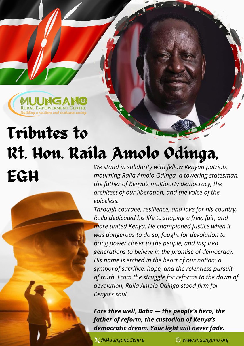 We stand with fellow Kenyans in mourning a true statesman, Raila Amolo Odinga. A patriot, reformer, and symbol of Kenya’s democratic soul. 🕊️
#FareTheeWellBaba #RailaAmoloOdinga #RIPRailaOdinga