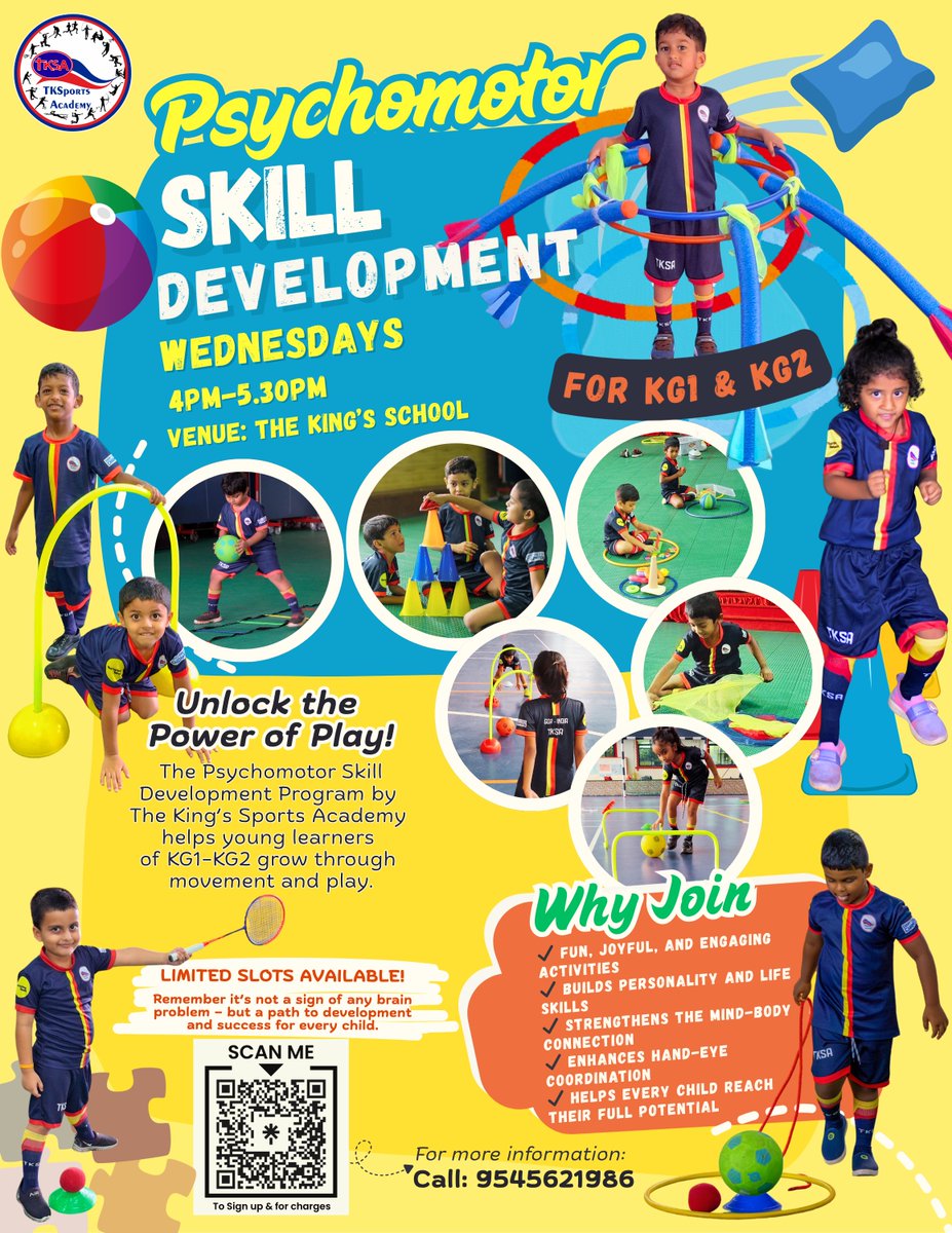 🌟 Build, Play &amp; Grow! 🌟

Join the Psychomotor Skill Development Program for KG1 &amp; KG2 at The King’s Sports Academy! 💪
Fun-filled sessions that enhance movement, focus &amp; confidence. 💫