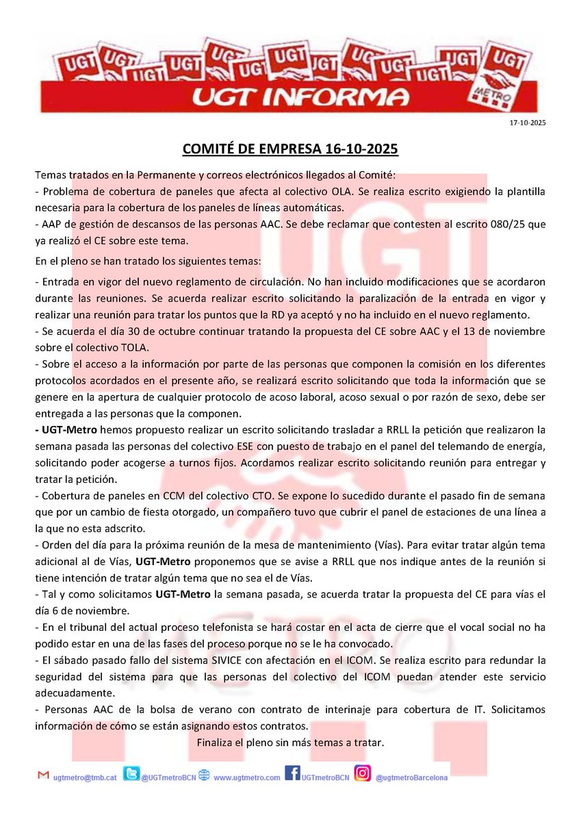 Resumen Comité Empresa de ayer