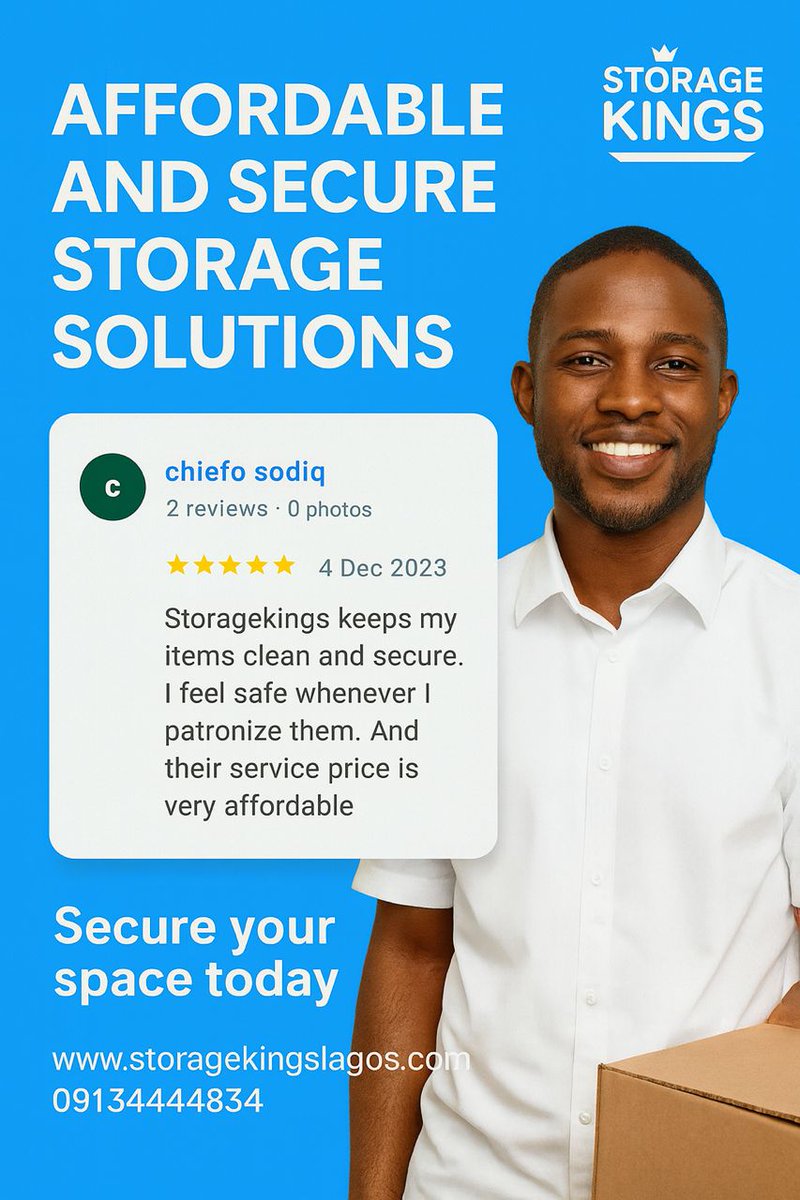 KingsLagos's tweet image. Your space, our priority 🏡
At Storage Kings, we keep your items clean, secure, and affordable — so you can focus on what matters most.
💬 “I feel safe whenever I patronize them..”
🔐 Secure your space today at storagekingslagos.com
📞 09134444834
#StorageKings #safestorage