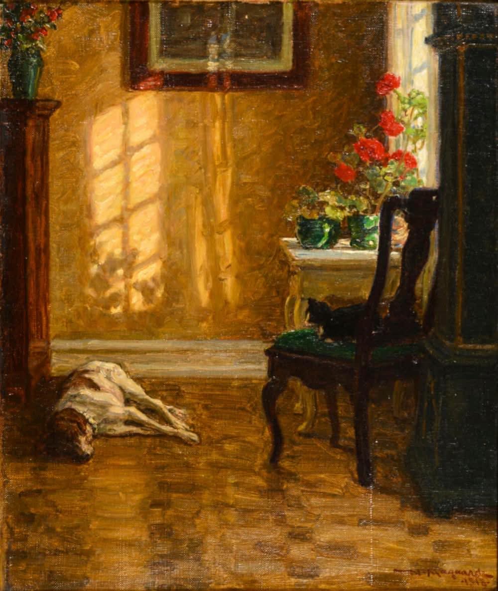 gokc22299's tweet image. .
Valdemar Magaard,
Interior with dog and cat, 1918.
.