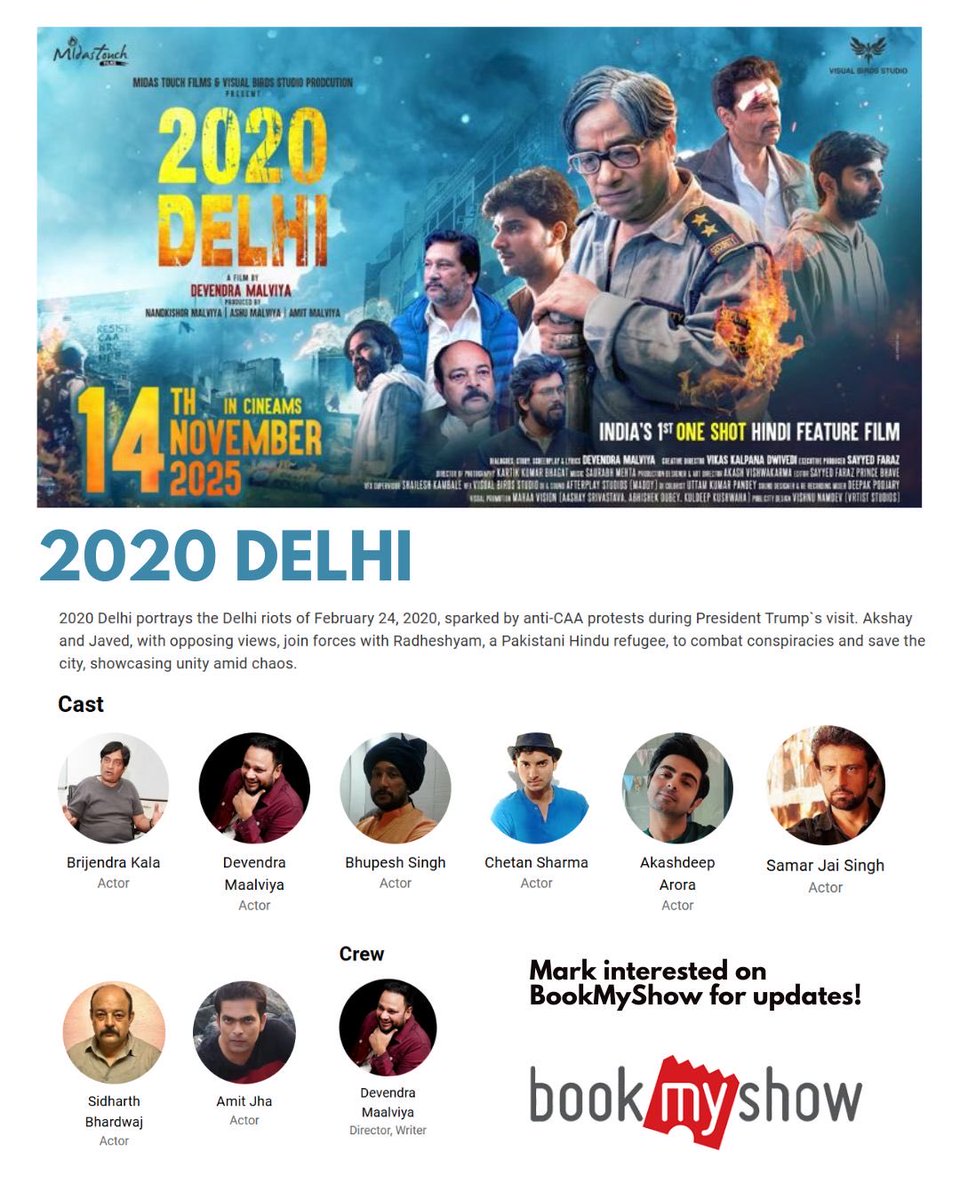 Want to know more about our upcoming film 2020 Delhi? 

Click INTERESTED on BookMyShow now to stay updated. 

In Cinemas, 14 November