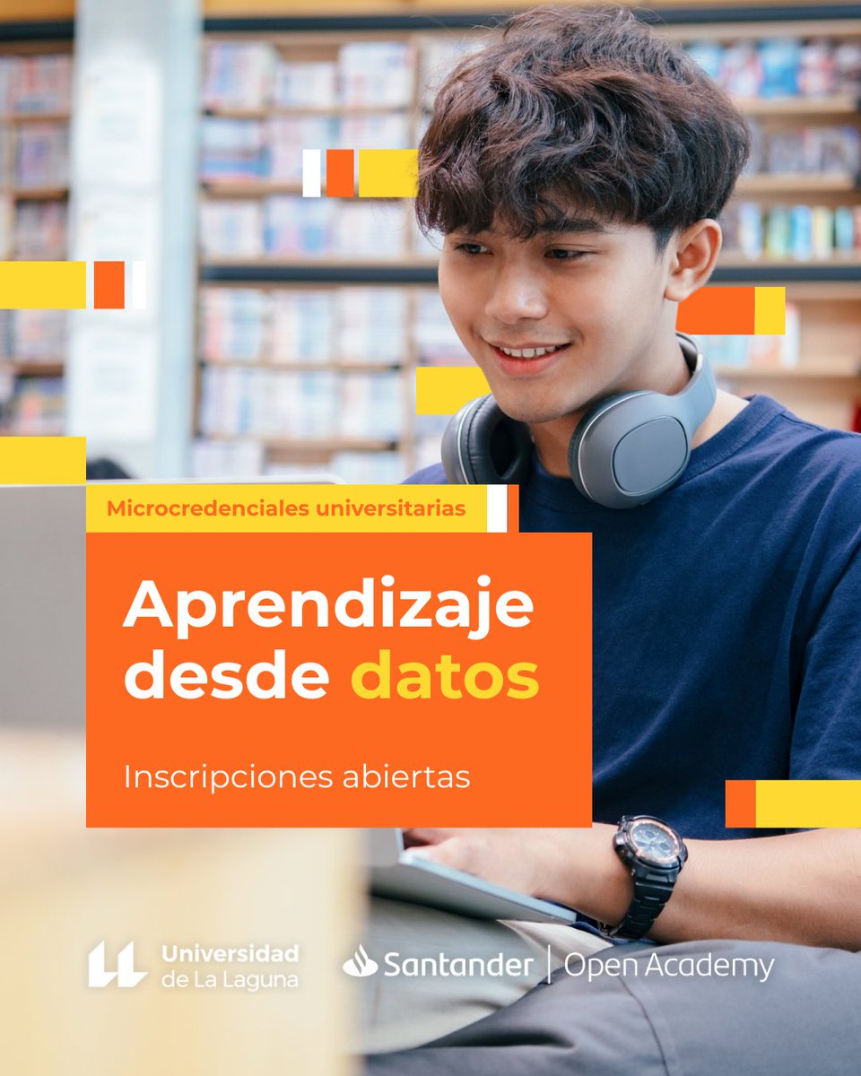 ULL's tweet photo. 📚La #ULL amplía su oferta de #microcredenciales universitarias con cuatro nuevas formaciones que comenzarán próximamente:

🎧 Producción de podcast 
📊 Aprendizaje desde datos 
🧾 Edición de documentos con LaTeX 
🤖 IA para el desarrollo de actividades académicas 

Toda la info e inscripciones 👉 https://t.co/VemfSVKYfD

Además, puedes acceder gratuitamente a través del Programa de Becas Santander Open Academy 📲
https://t.co/BNOwJaXj4G