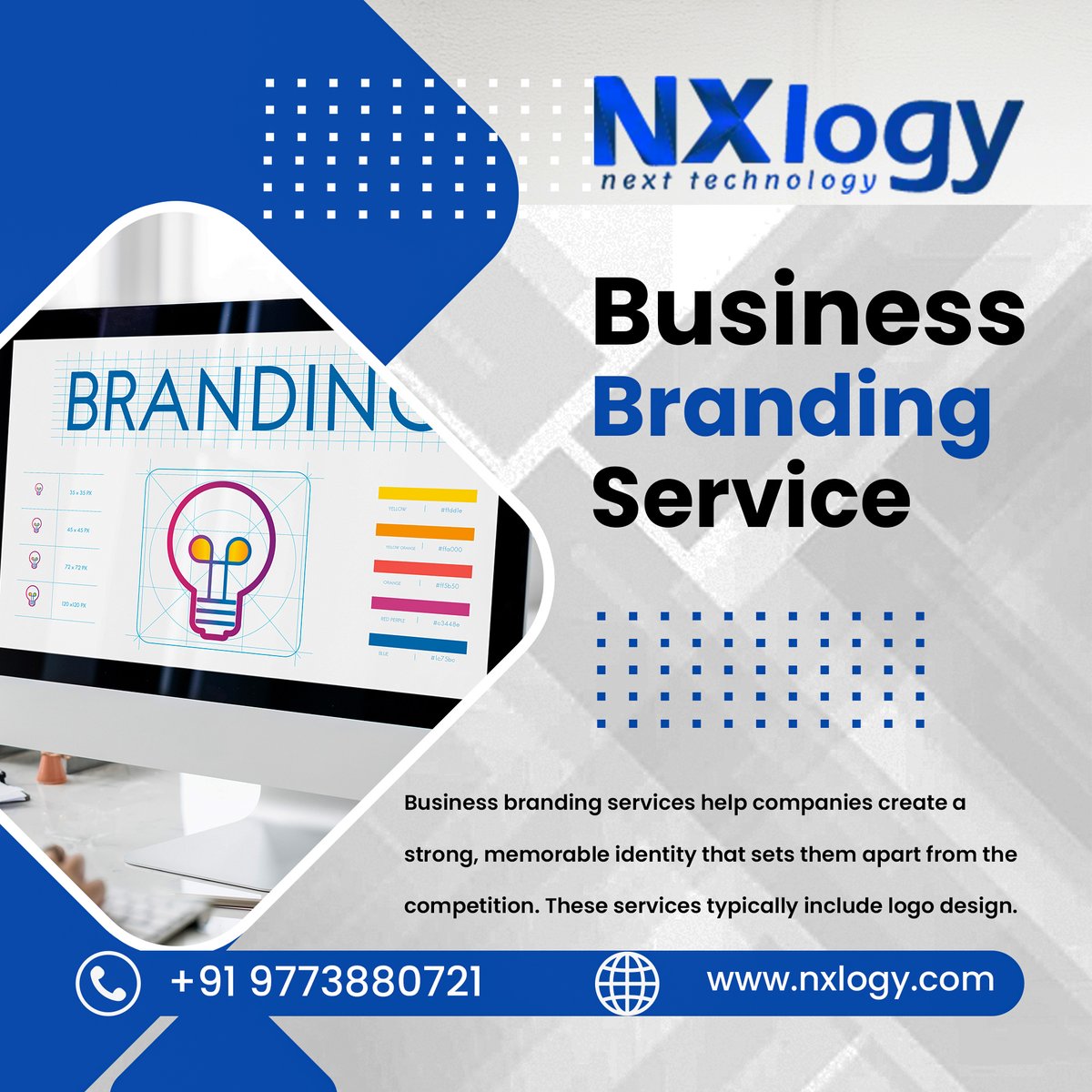 nxlogy's tweet image. 🚀Elevate Your Brand with NXlogy Solutions!
At NXlogy Solutions, we offer expert Business Branding Services—from stunning logos and visuals to compelling messaging that sets you apart.
📞9773880721
🌐nxlogy.com
#BusinessBranding #BrandIdentity #NXlogySolutions