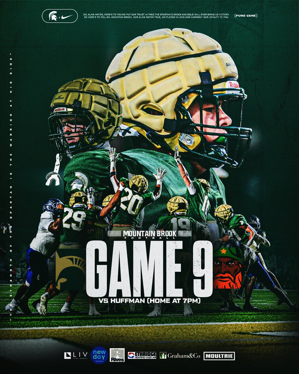 Mountain Brook Football (@mtnbrookftbl) on Twitter photo Spartan Nation GET UP FOR GAMEDAY!
🏈 vs Huffman
🏟️ Spartan Stadium
⏰ 7:00 pm
🎟️ Tickets gofan.co/event/3623437?…
📺 NFHS Network: nfhsnetwork.com/events/mountai…
OR
SpartanTV.live Spartan Nation GET UP FOR GAMEDAY!
🏈 vs Huffman
🏟️ Spartan Stadium
⏰ 7:00 pm
🎟️ Tickets gofan.co/event/3623437?…
📺 NFHS Network: nfhsnetwork.com/events/mountai…
OR
SpartanTV.live