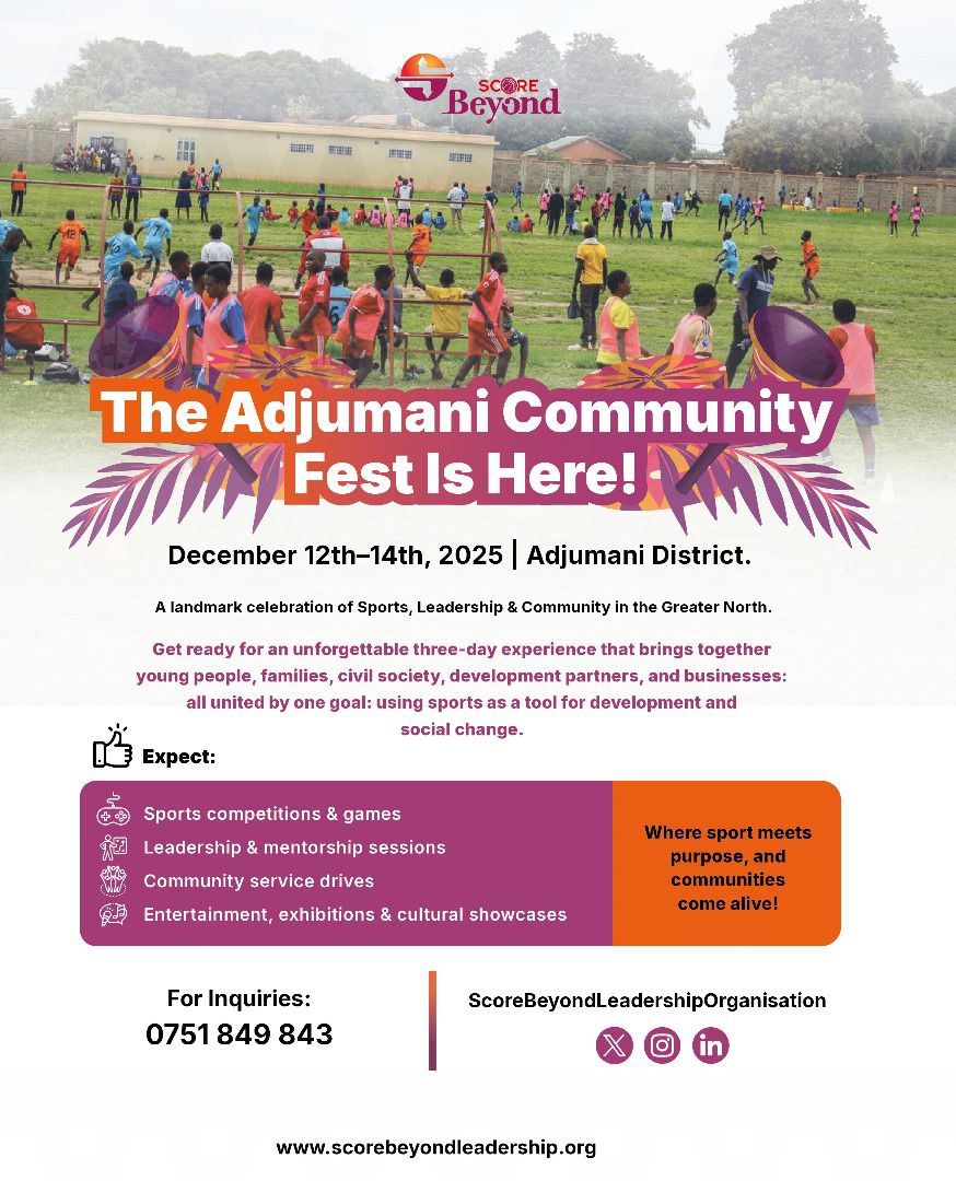 score_beyond's tweet image. It’s official: The Adjumani Community Fest is here!

From December 12th to 15th, 2025, Adjumani will come alive with the spirit of sports, leadership, and community in one of the most exciting gatherings in the Greater North!
#AdjumaniCommunityFest #SportsForDevelopment