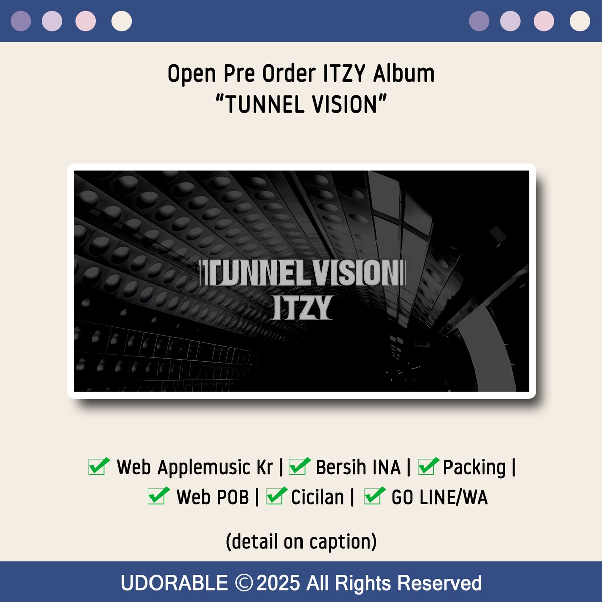 udorable_id's tweet photo. #udorablepo

[OPEN PO/PRE ORDER INA]
ITZY Album "TUNNEL VISION"

Close : 8 Nov 2025

✅ Applemusic (Appmus)
✅ EMS Tax+Packing
✅ POB
✅ Random/Prio Versi
✅ Cicilan
❌ Adm Shopee
✅ GO Line/WA
📍 Tasikmalaya, Jawa Barat

Form: https://t.co/o29gG7DCky (https://t.co/Zko66Z3QEC)
⠀ https://t.co/ypEUT1v70p
