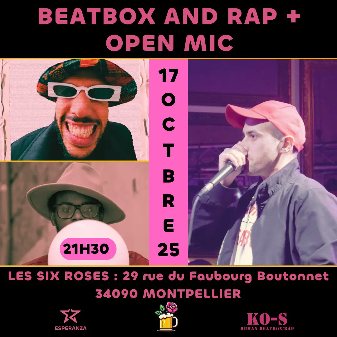 KOSHumanBeatBox's tweet image. Rdv ce soir au Bar les six roses à Montpellier avec Captain Milo, Strange et moi même. #concert #beatbox #rap #OpenMic #Montpellier
