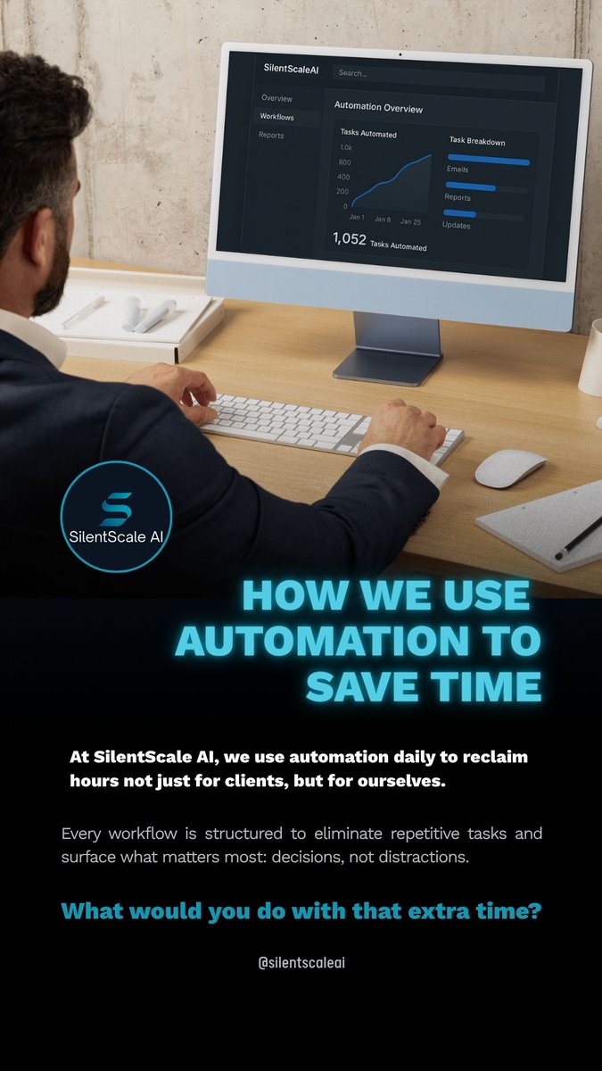 SilentScaleAI_'s tweet image. At SilentScale, automation isn’t theory, it's our daily system.
Built to reclaim hours. Designed for clarity.
#AIworkflow #AutomationLife #SilentScaleAI